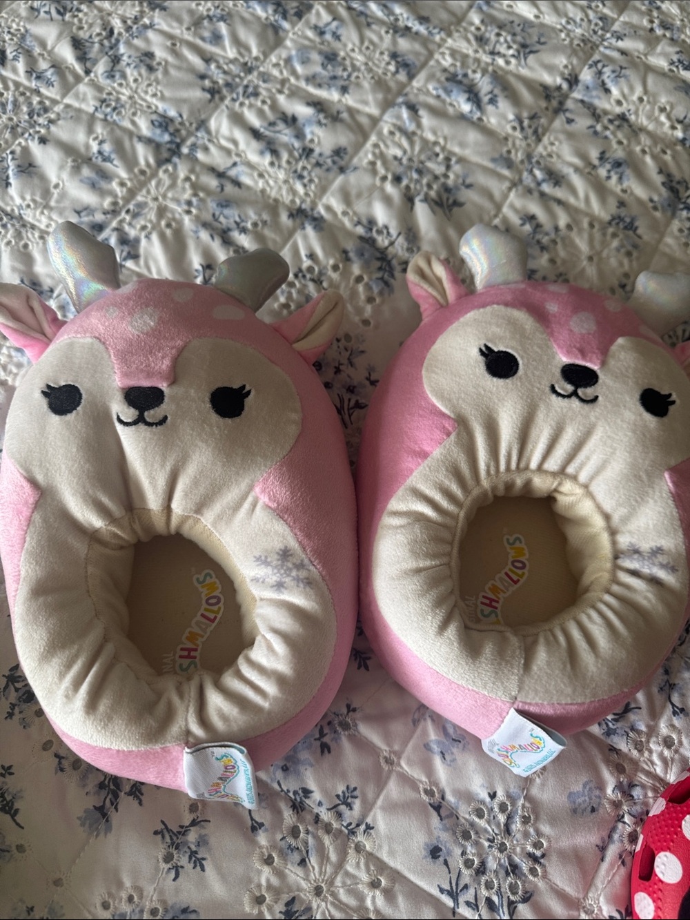 Pink Plush Deer Kids Slippers - Squishamallows